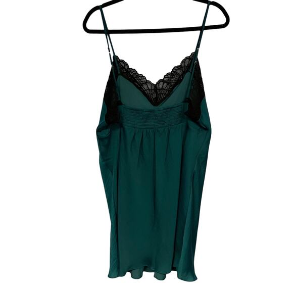 Josie Natori Lingerie Satin Green Lace Trim Chemise Slip Size XL - Picture 3 of 6